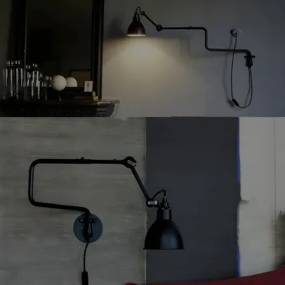 Industrial Black Swing Arm Aluminum Shade Wall Light Image - 2
