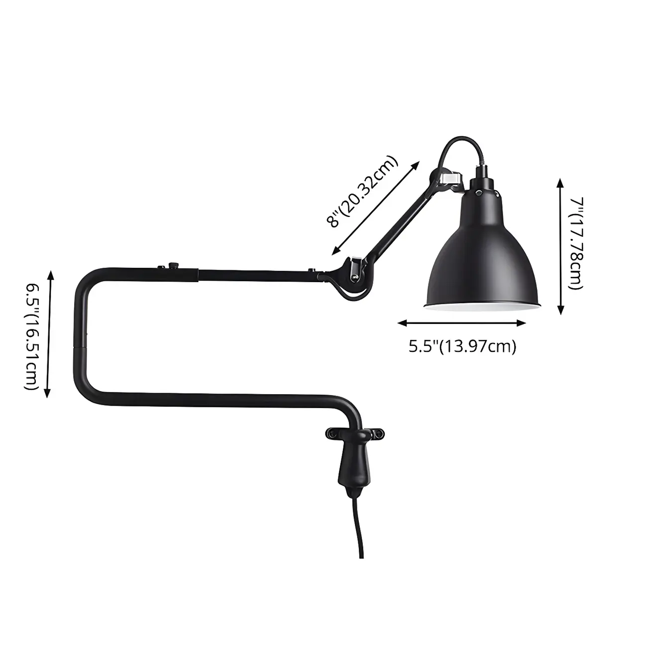 Industrial Black Swing Arm Aluminum Shade Wall Light Image - 11 | homeyfad