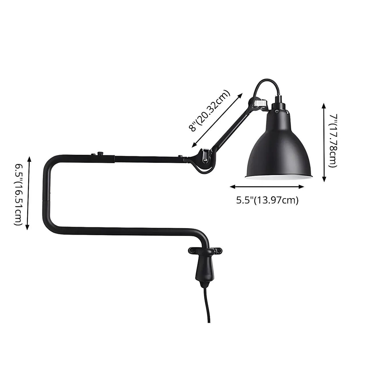Industrial Black Swing Arm Aluminum Shade Wall Light Image - 11