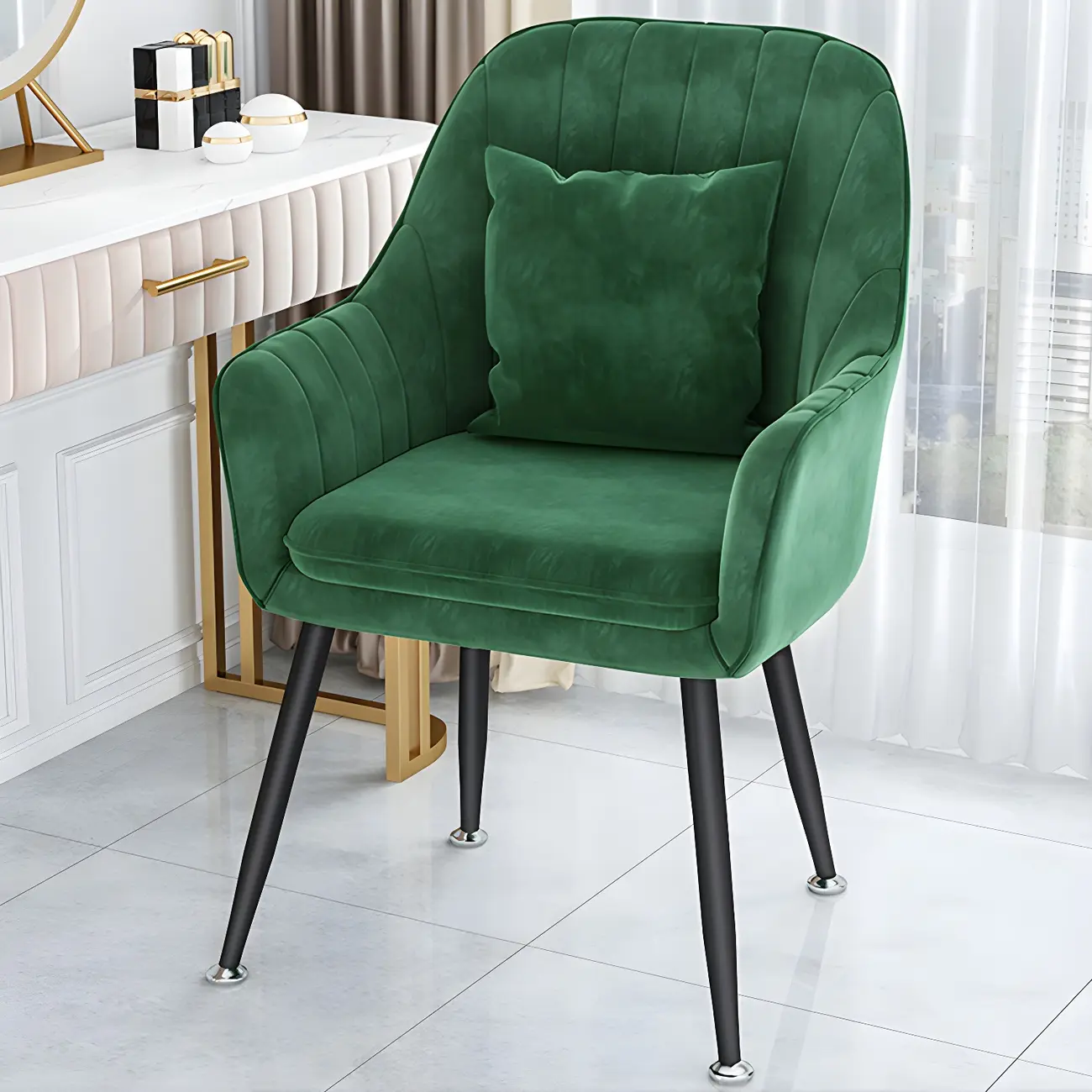 4 Piece Set Velvet Curved Upholstered Arm Dining Chair Image - 2 | homeyfad