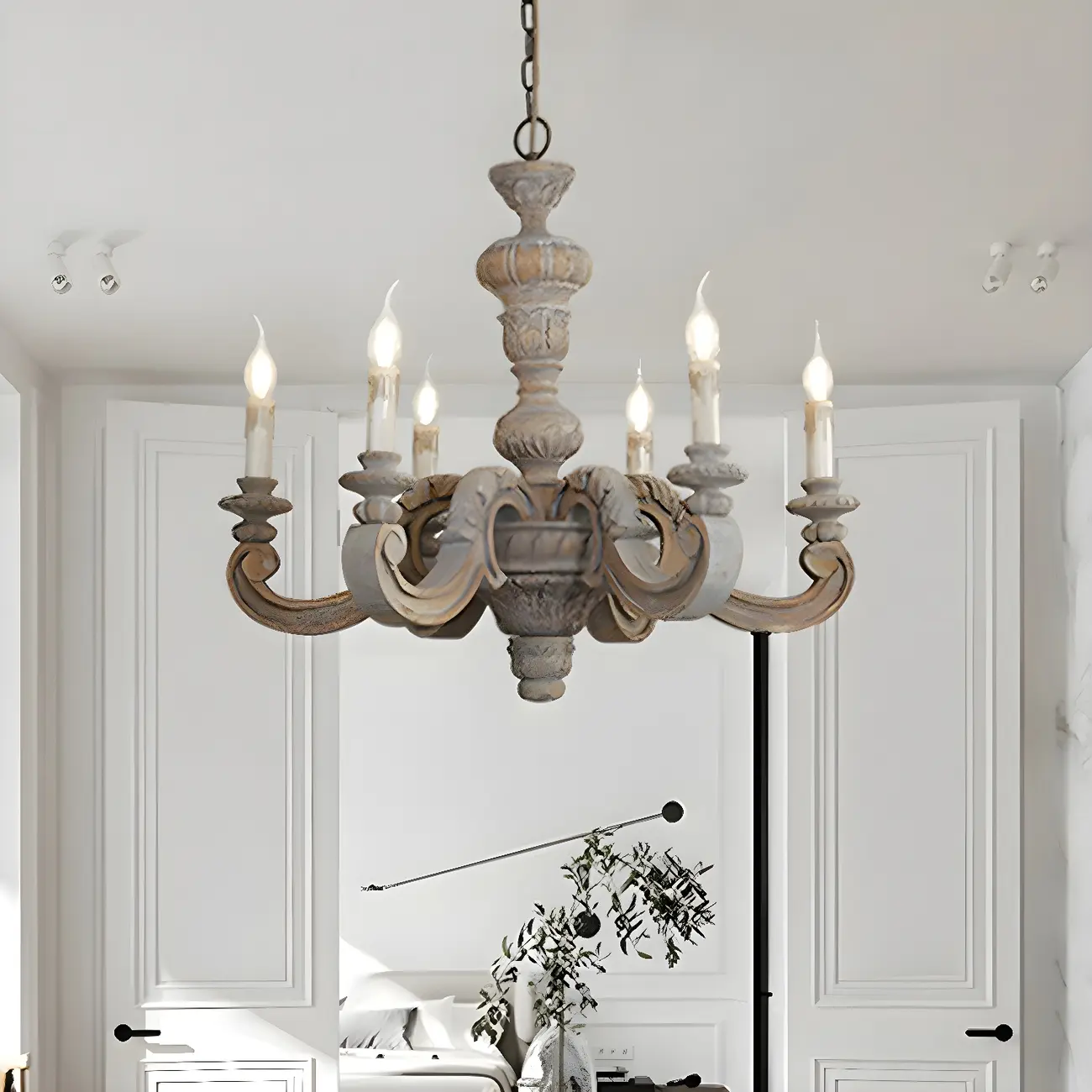 Gray Wood Vintage Candle Chandelier Rustic Style | homeyfad