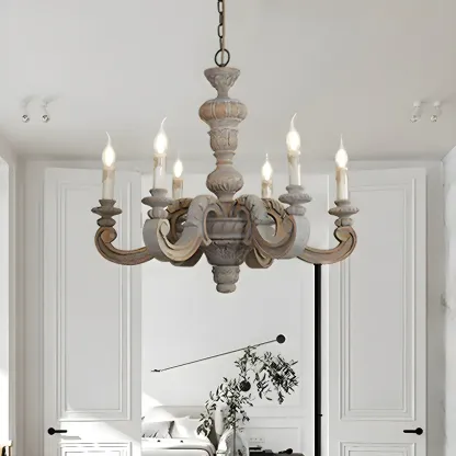 Gray Wood Vintage Candle Chandelier Rustic Style