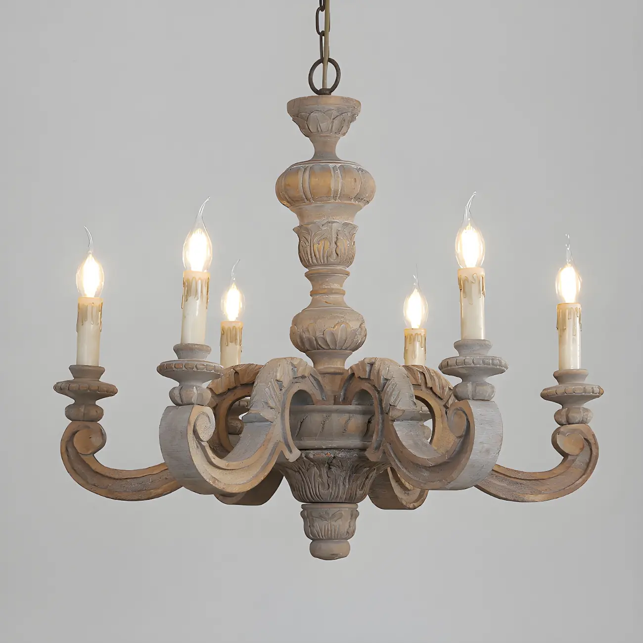 Gray Wood Vintage Candle Chandelier Rustic Style | homeyfad