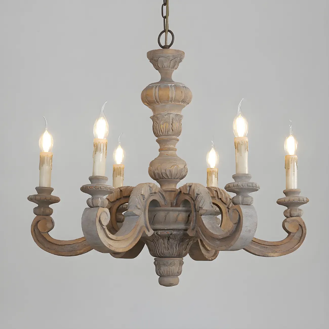 Gray Wood Vintage Candle Chandelier Rustic Style