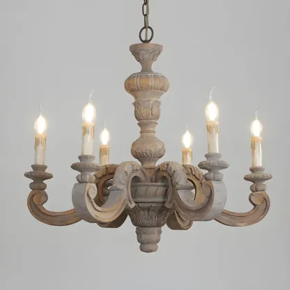 Gray Wood Vintage Candle Chandelier Rustic Style