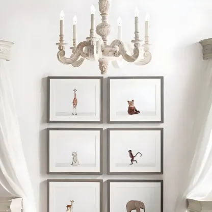 Gray Wood Vintage Candle Chandelier Rustic Style