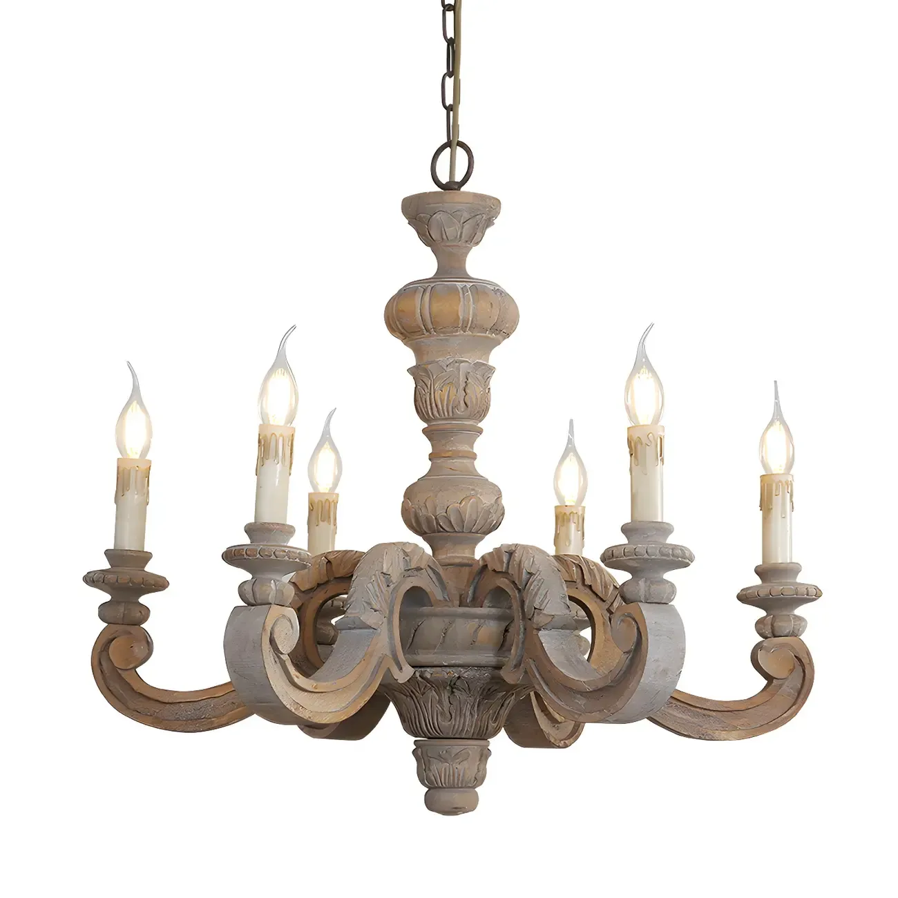 Gray Wood Vintage Candle Chandelier Rustic Style