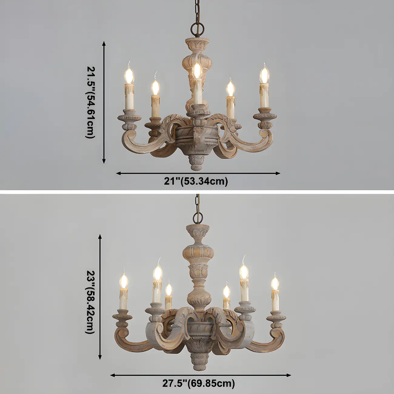 Gray Wood Vintage Candle Chandelier Rustic Style | homeyfad