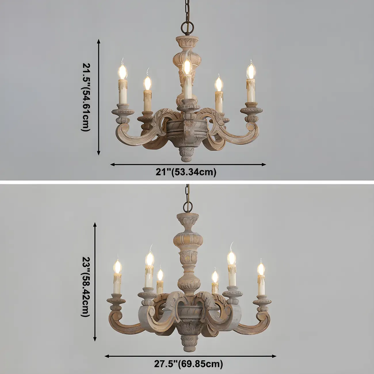 Gray Wood Vintage Candle Chandelier Rustic Style