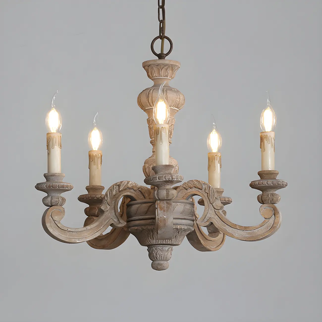 Gray Wood Vintage Candle Chandelier Rustic Style | homeyfad