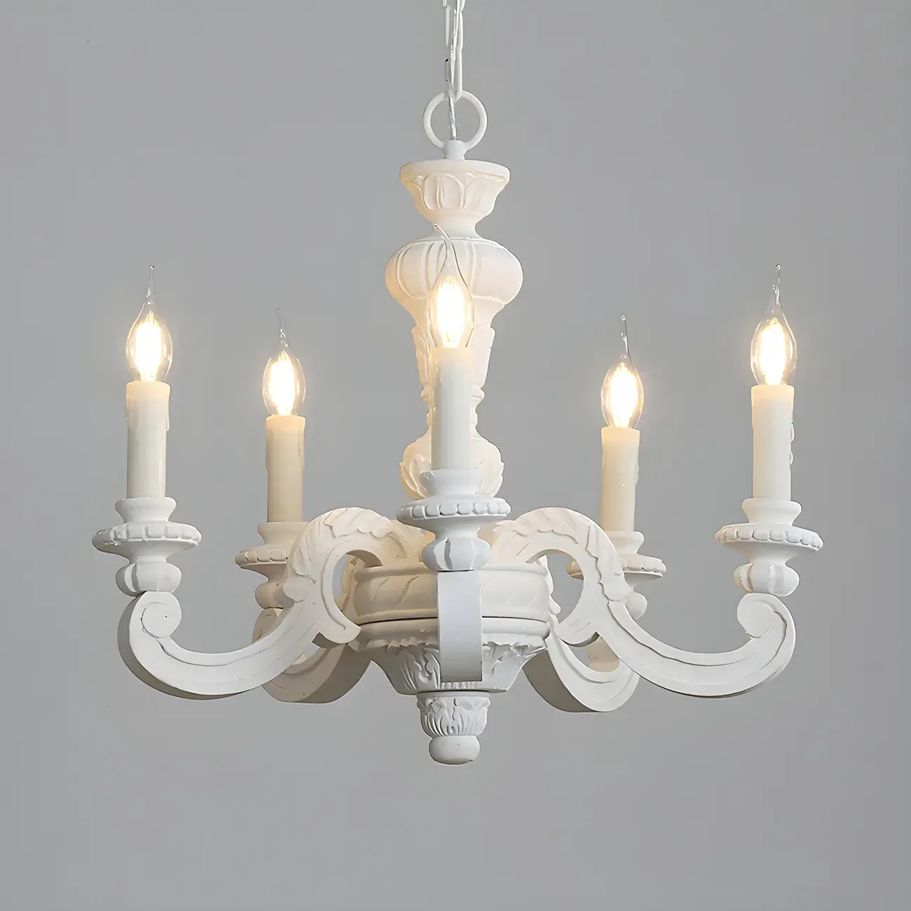 Gray Wood Vintage Candle Chandelier Rustic Style