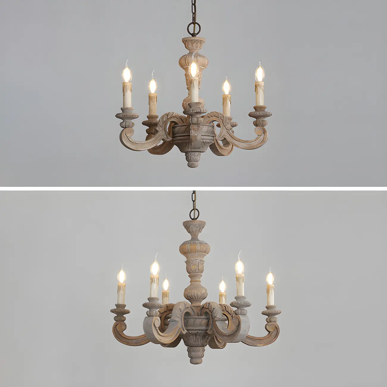 Gray Wood Vintage Candle Chandelier Rustic Style | homeyfad