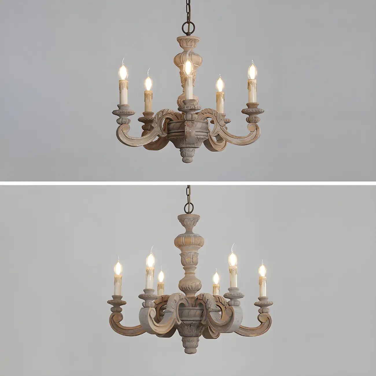 Gray Wood Vintage Candle Chandelier Rustic Style