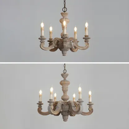 Gray Wood Vintage Candle Chandelier Rustic Style