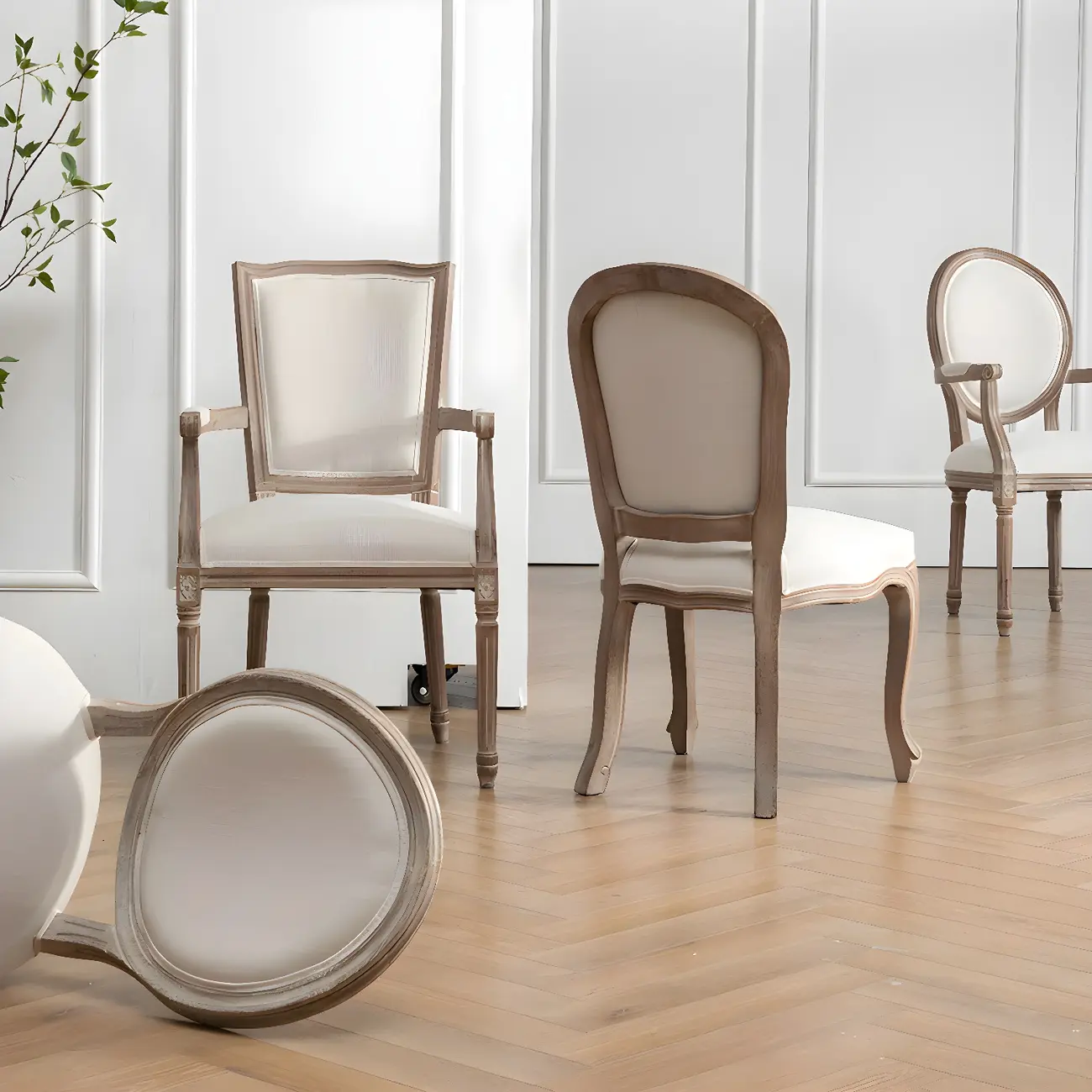 Upholstered King Louis Back Light Wood Dining Chair Image - 1 | homeyfad