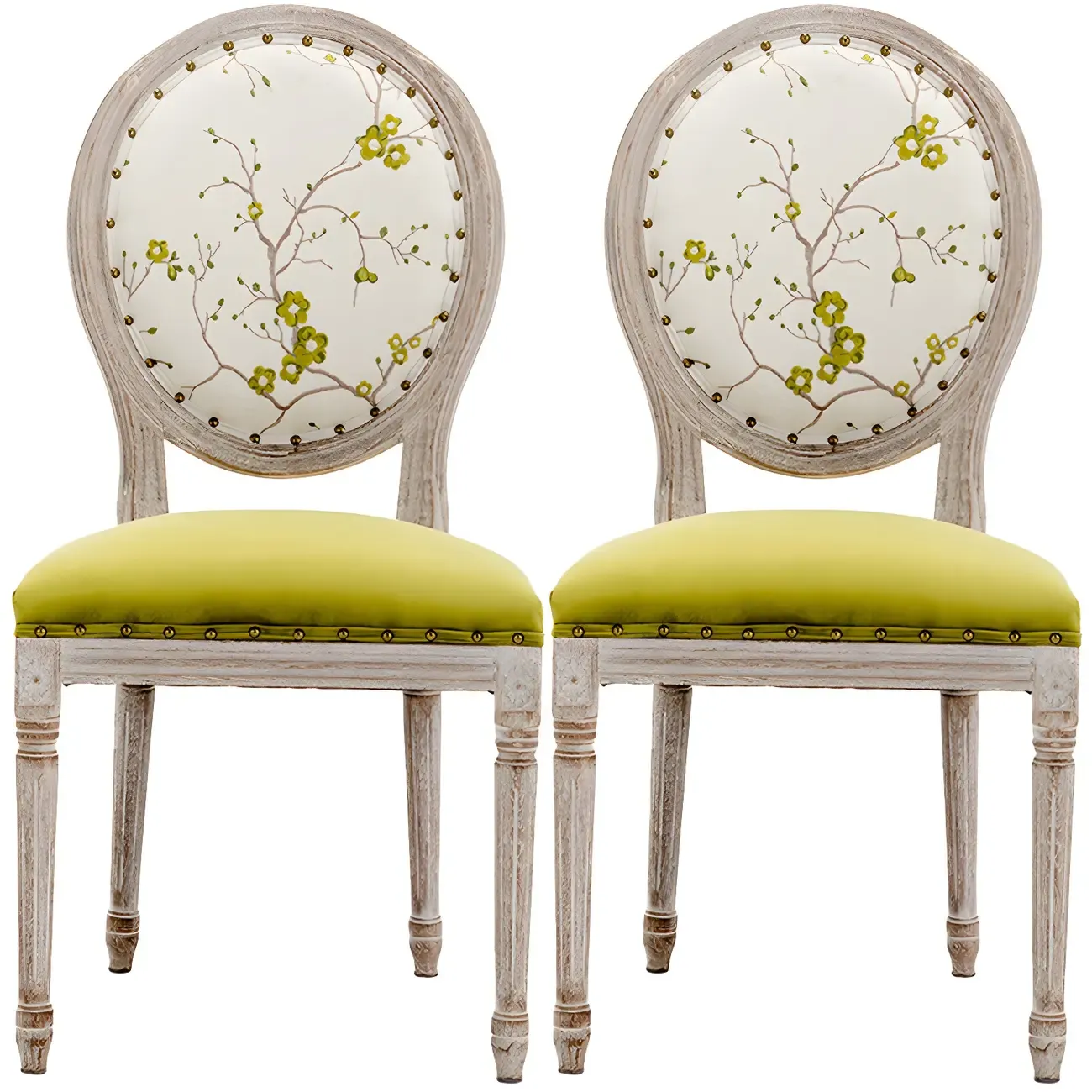 Upholstered King Louis Back Light Wood Dining Chair Image - 4