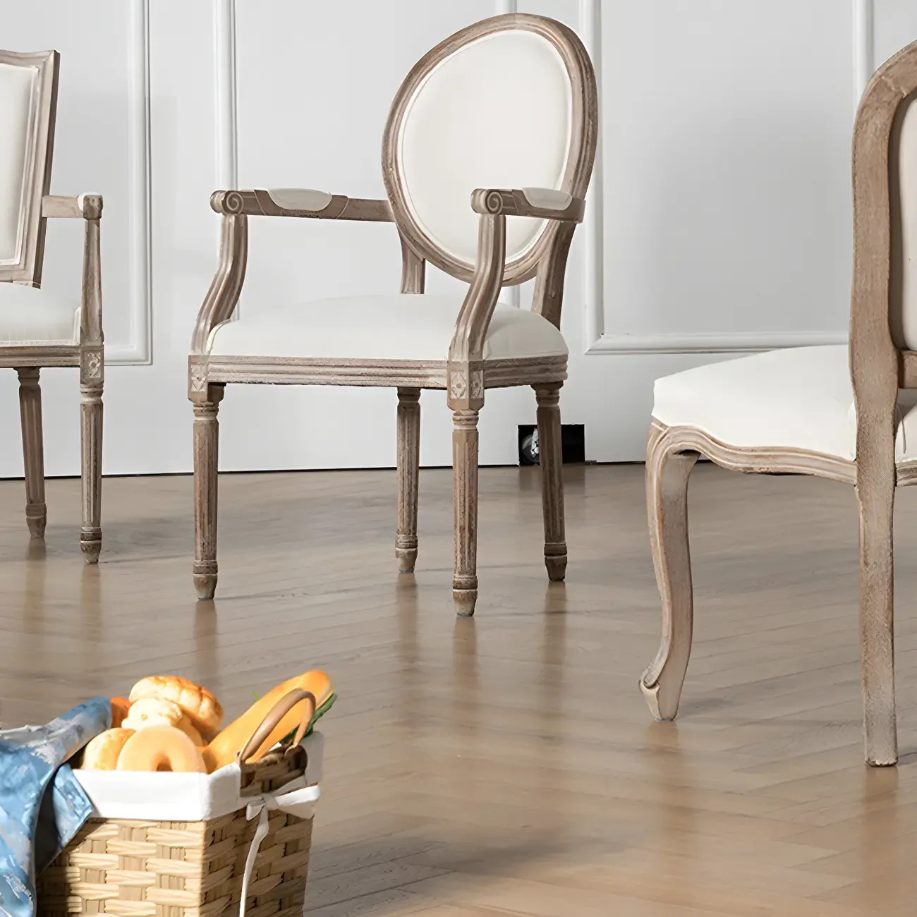 Upholstered King Louis Back Light Wood Dining Chair Image - 6