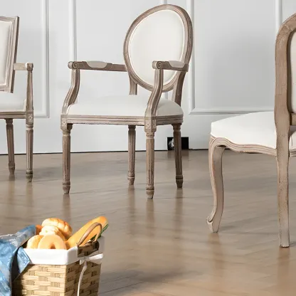 Upholstered King Louis Back Light Wood Dining Chair Image - 6