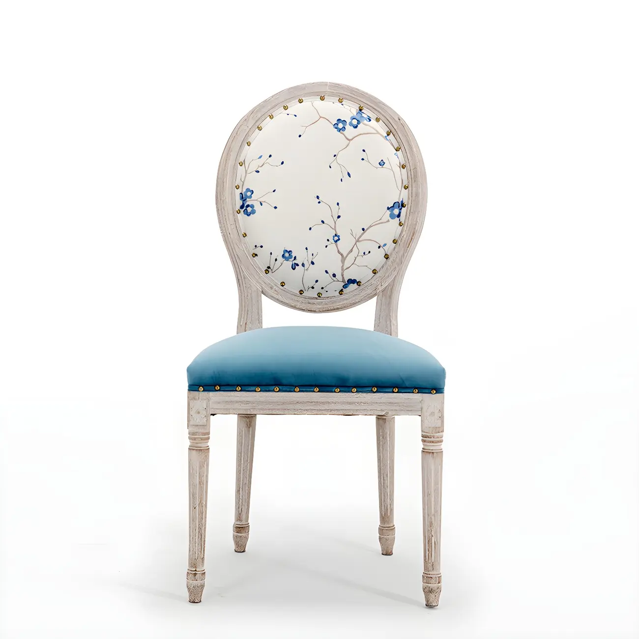 Upholstered King Louis Back Light Wood Dining Chair Image - 8 | homeyfad