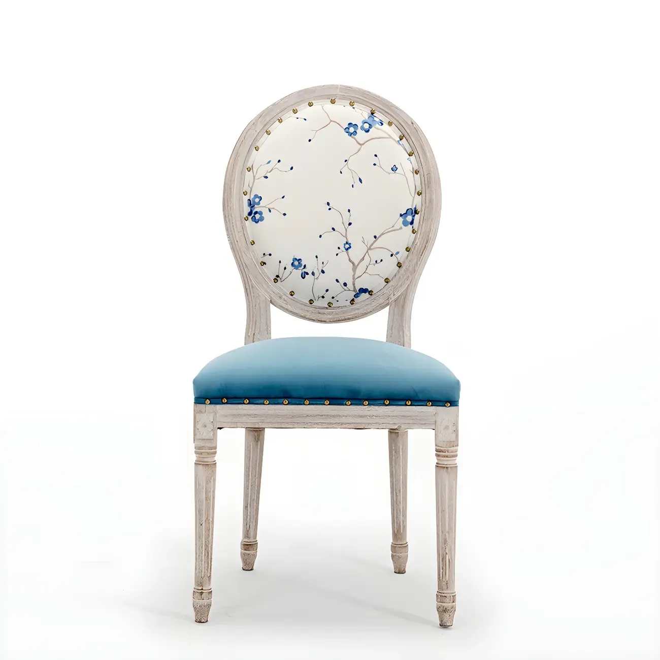 Upholstered King Louis Back Light Wood Dining Chair Image - 8