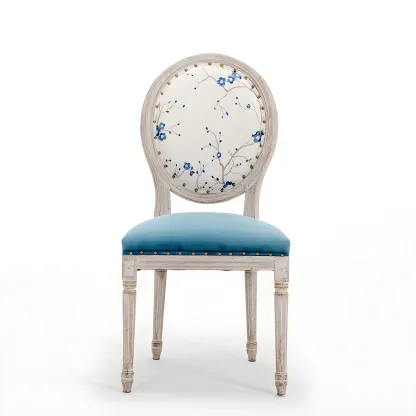 Upholstered King Louis Back Light Wood Dining Chair Image - 8