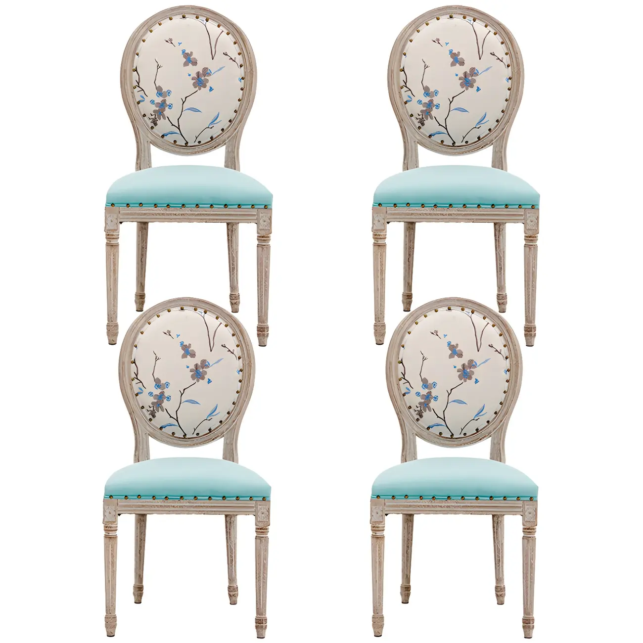 Upholstered King Louis Back Light Wood Dining Chair Image - 18 | homeyfad