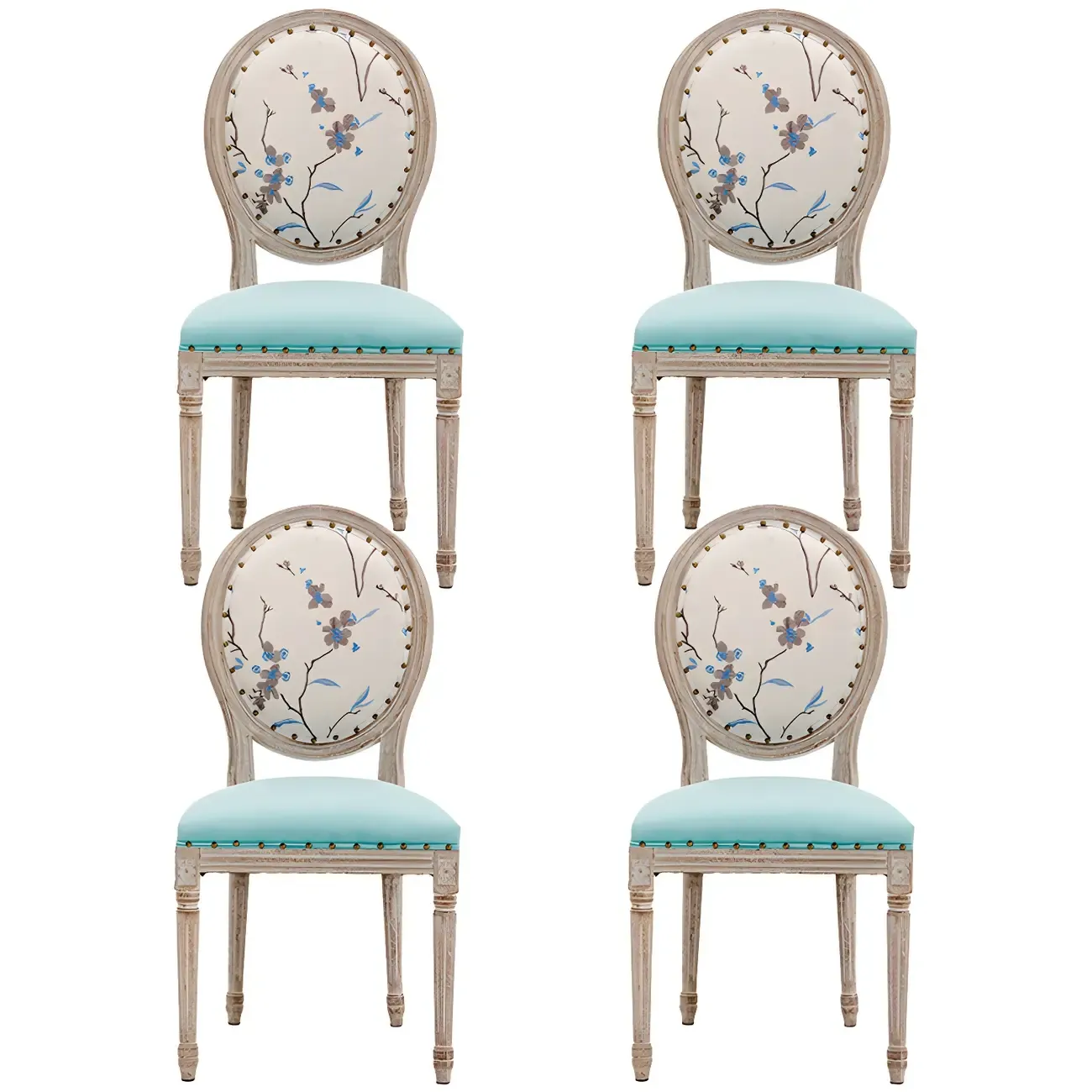 Upholstered King Louis Back Light Wood Dining Chair Image - 18