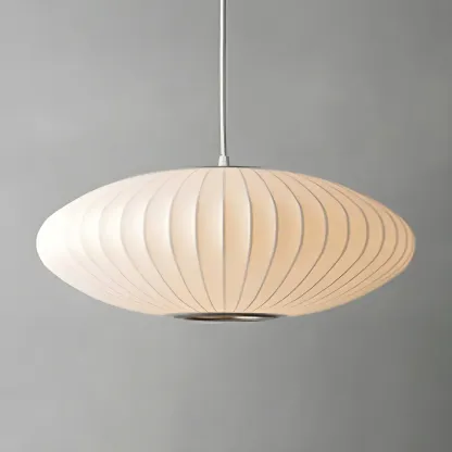Contemporary White Disk Shaped Silk LED Pendant Light Image - 4