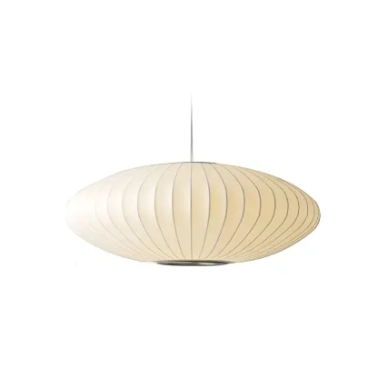 Contemporary White Disk Shaped Silk LED Pendant Light Image - 7