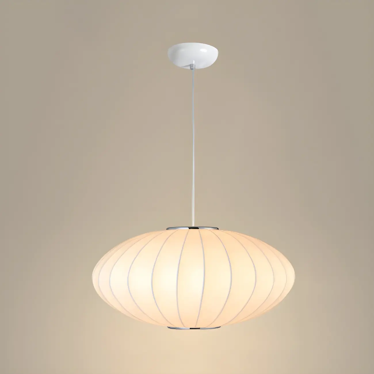 Contemporary White Disk Shaped Silk LED Pendant Light Image - 9 | homeyfad
