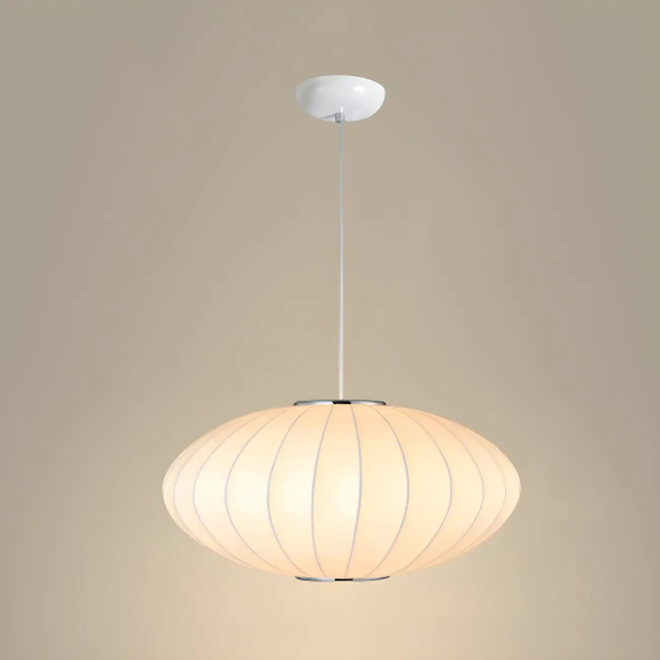 Contemporary White Disk Shaped Silk LED Pendant Light Image - 9