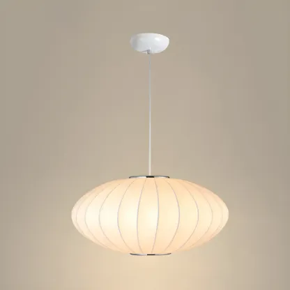 Contemporary White Disk Shaped Silk LED Pendant Light Image - 9