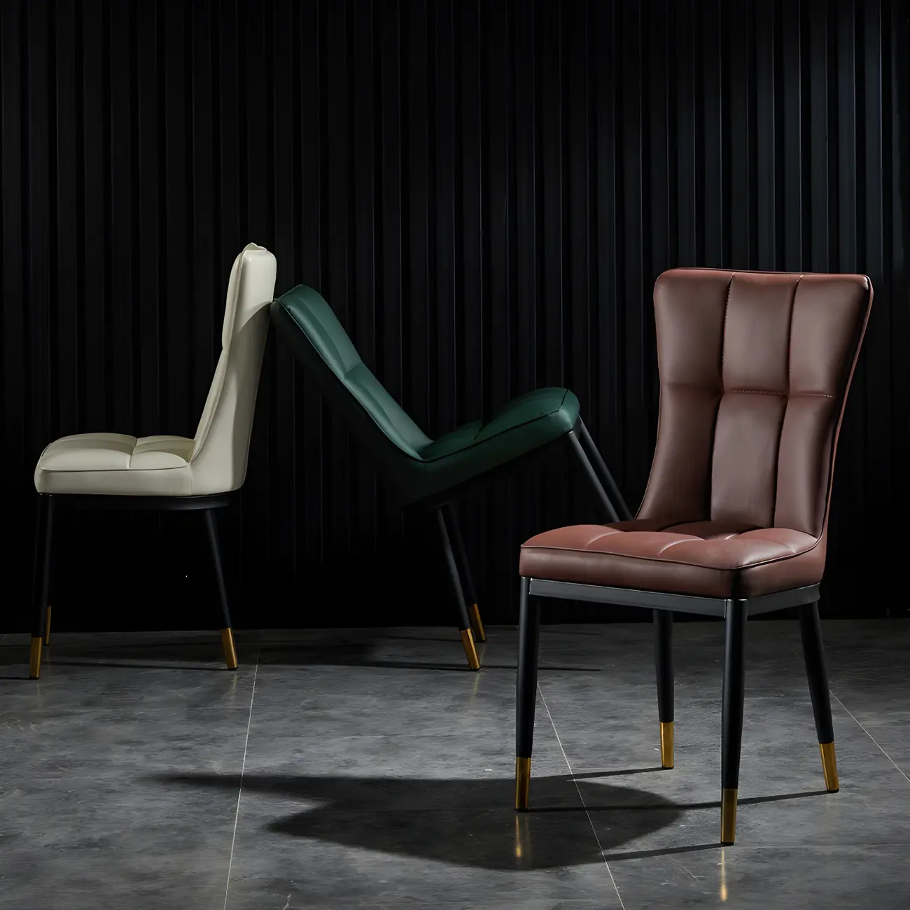 Armless Grey Tufted Leather High Back Dining Chair Image - 25 | homeyfad