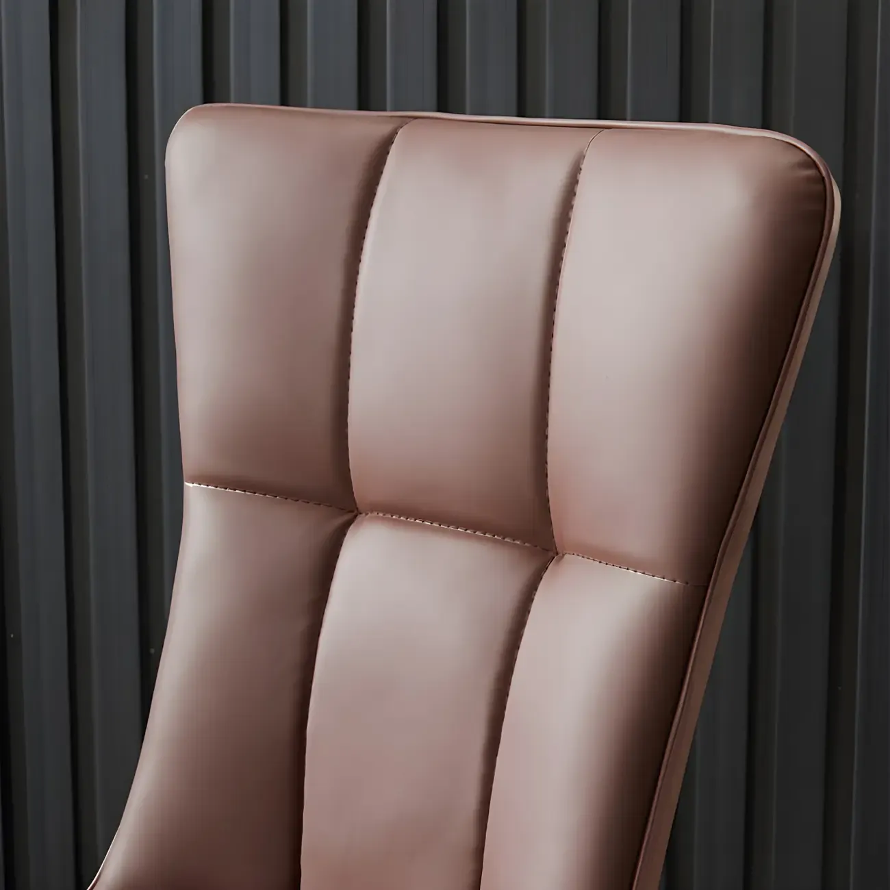 Armless Grey Tufted Leather High Back Dining Chair Image - 6