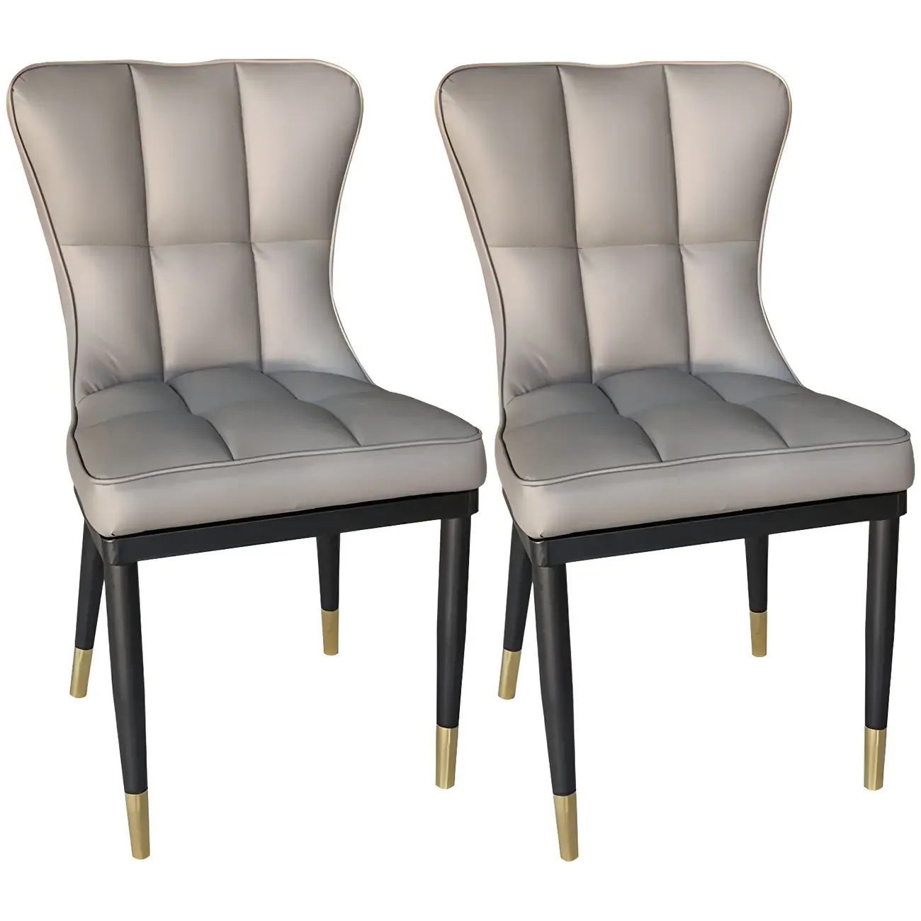 Armless Grey Tufted Leather High Back Dining Chair Image - 16