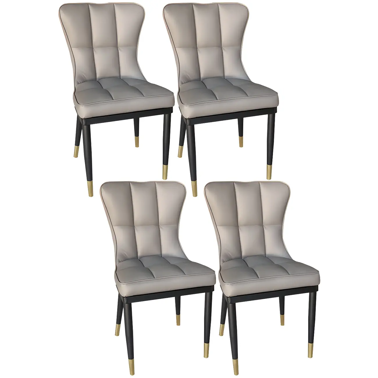 Armless Grey Tufted Leather High Back Dining Chair Image - 17 | homeyfad