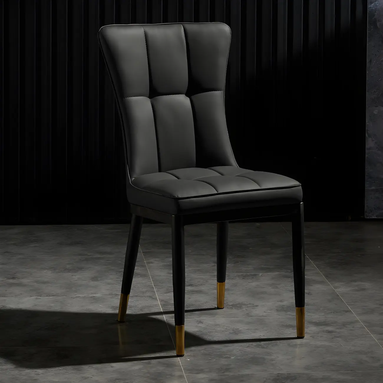 Armless Grey Tufted Leather High Back Dining Chair Image - 26 | homeyfad