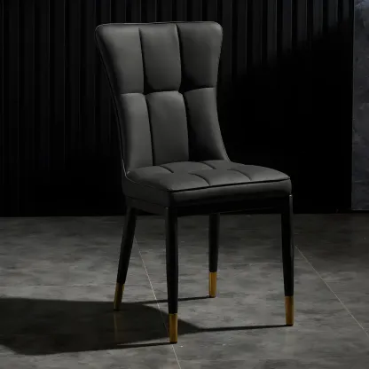 Armless Grey Tufted Leather High Back Dining Chair Image - 26