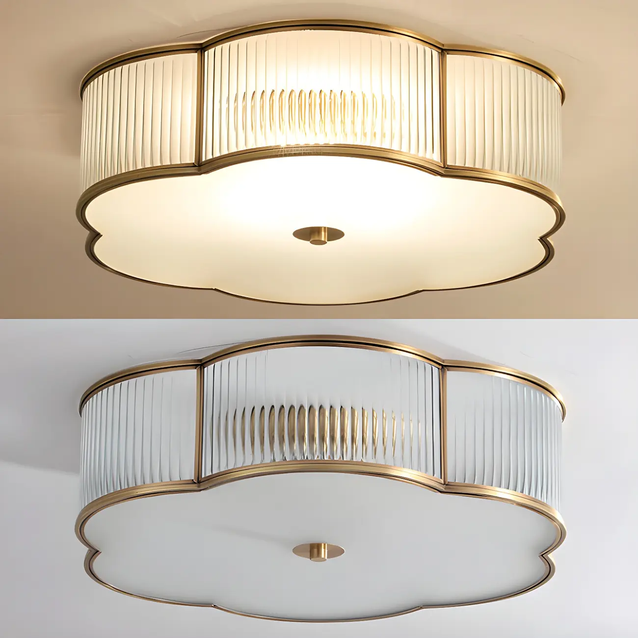 Traditional Ribbed Glass Drum Floral Flush Ceiling Light Image - 5 | homeyfad