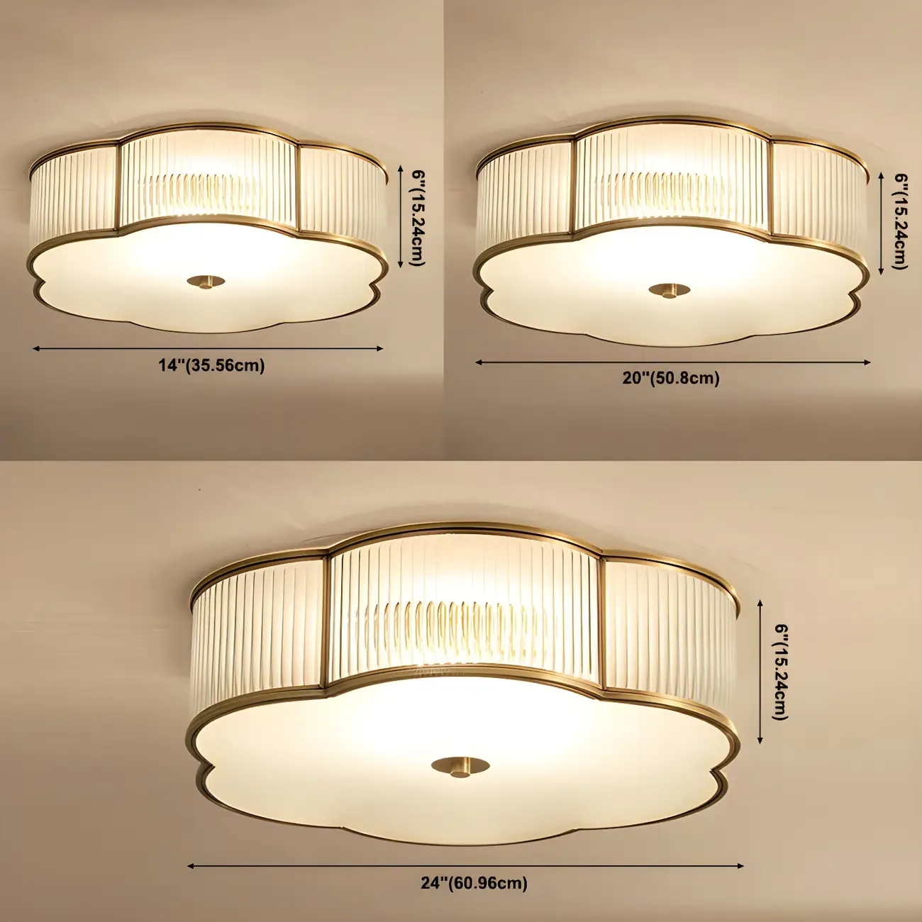 Traditional Ribbed Glass Drum Floral Flush Ceiling Light Image - 6