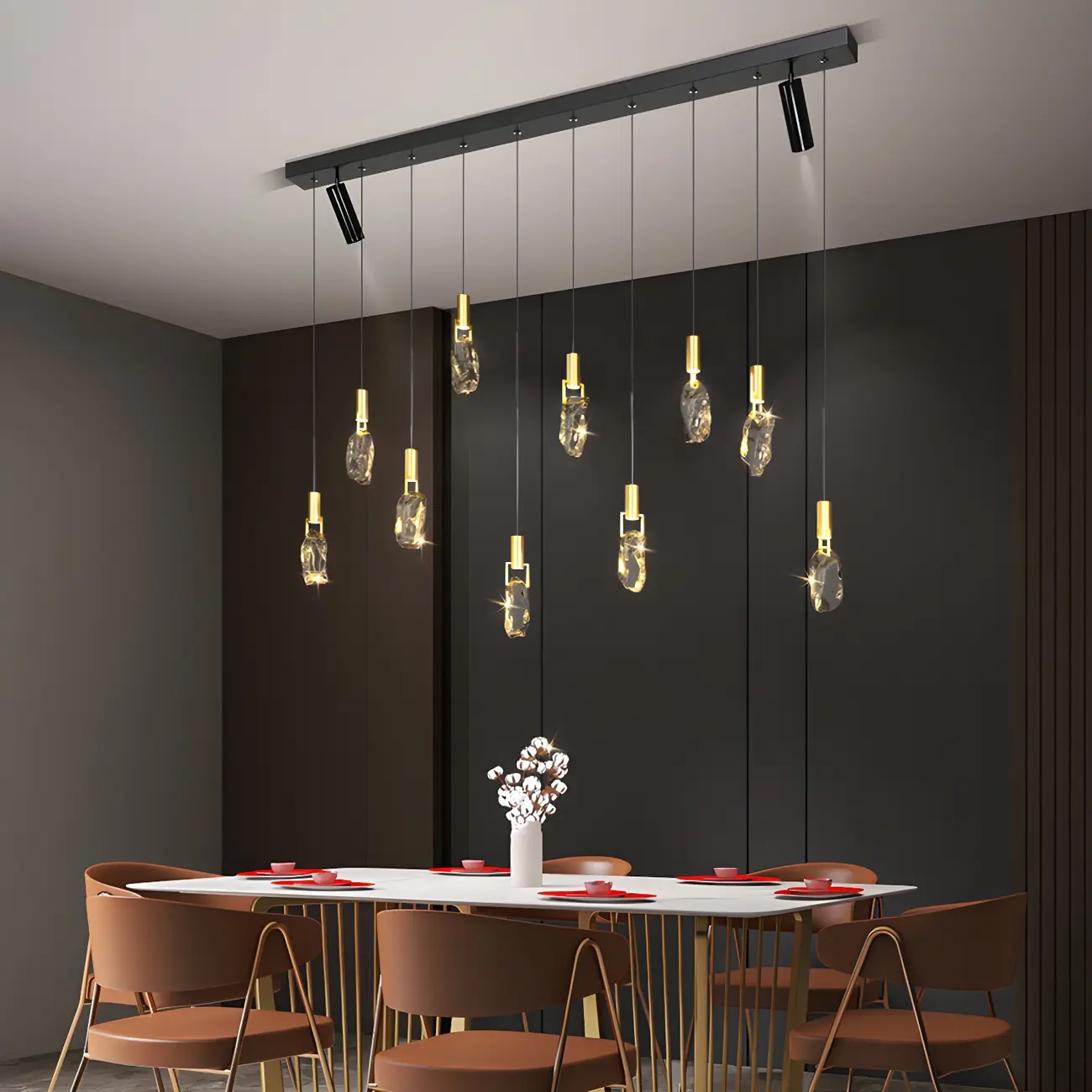 Modern Adjustable Crystal Linear Pendant Light  Image - 3 | homeyfad