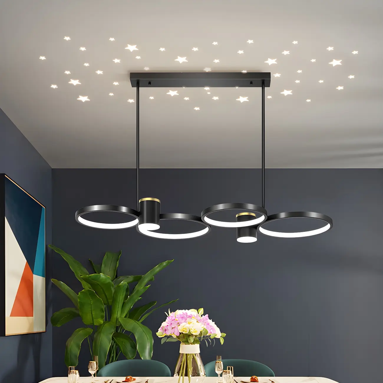 Modern Black Ring Dimming Pendant Light Image - 3 | homeyfad