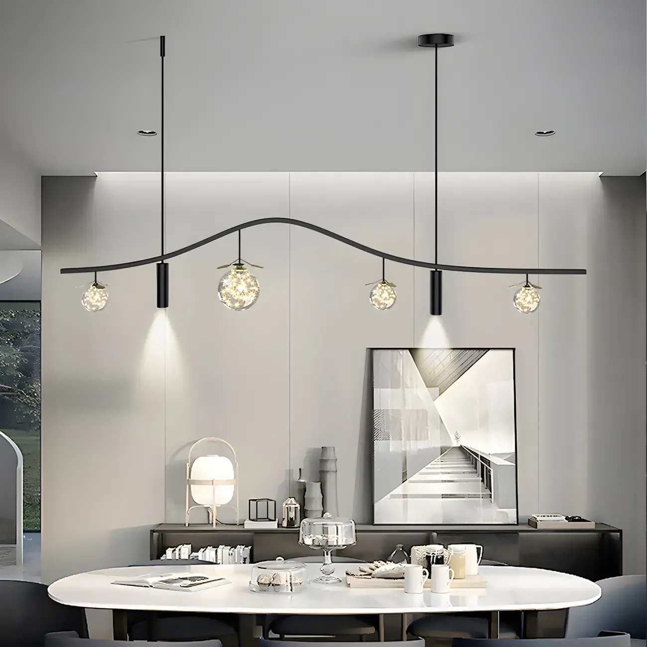 6-Light Modern Sleek Globe Island Chandelier Image - 4