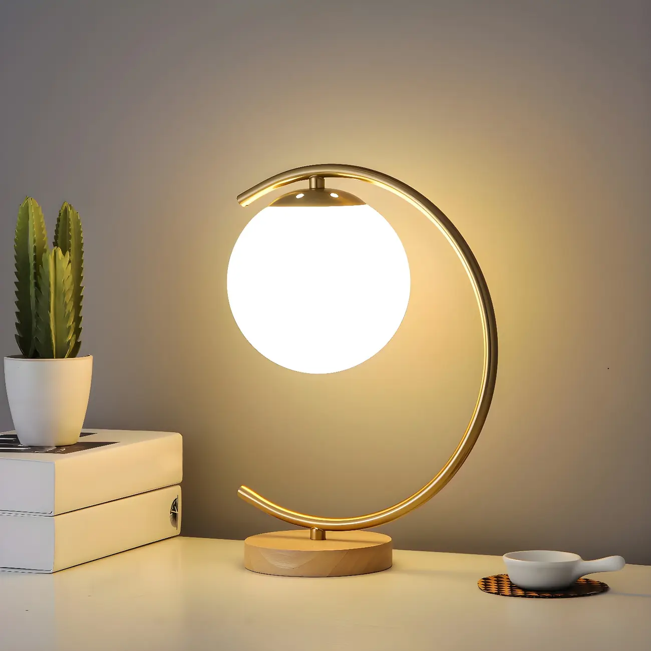 Gold Simple Glass Globe Arc Table Lamp Image - 1 | homeyfad