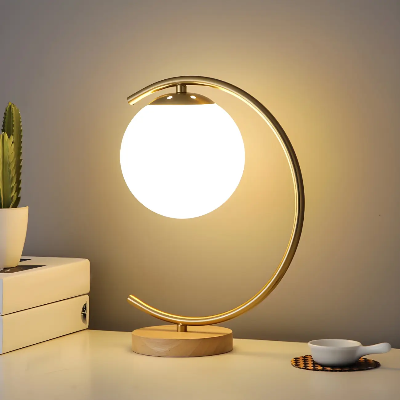 Gold Simple Glass Globe Arc Table Lamp Image - 3 | homeyfad