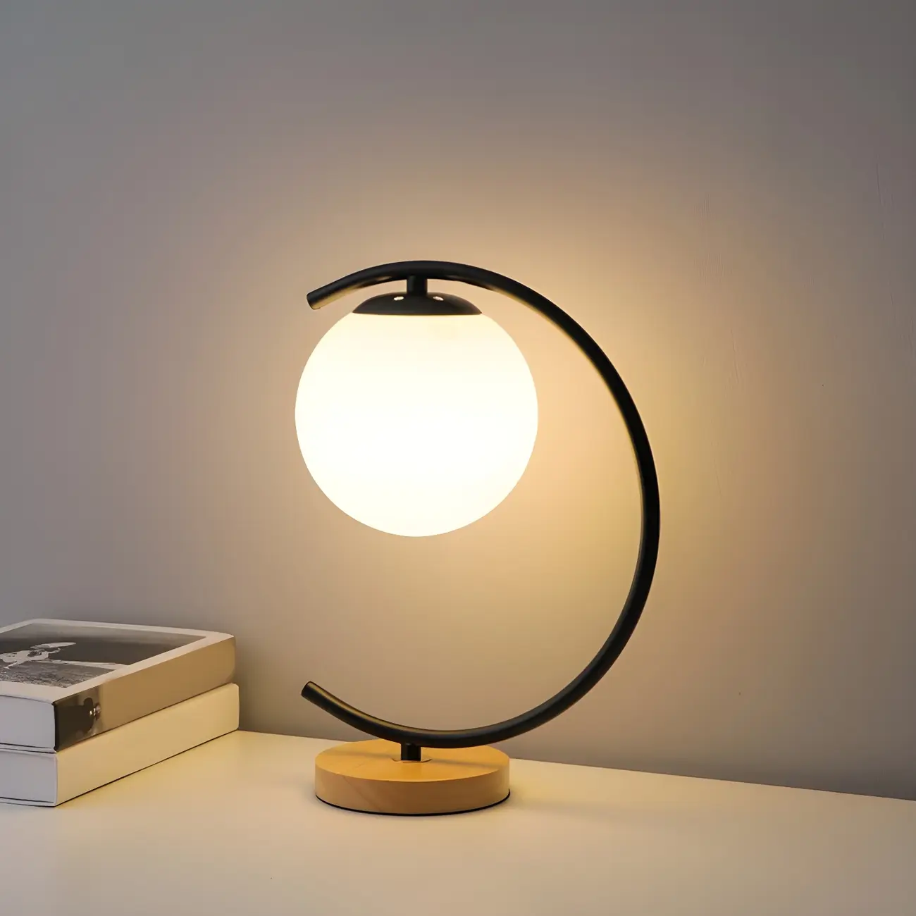 Gold Simple Glass Globe Arc Table Lamp Image - 6 | homeyfad