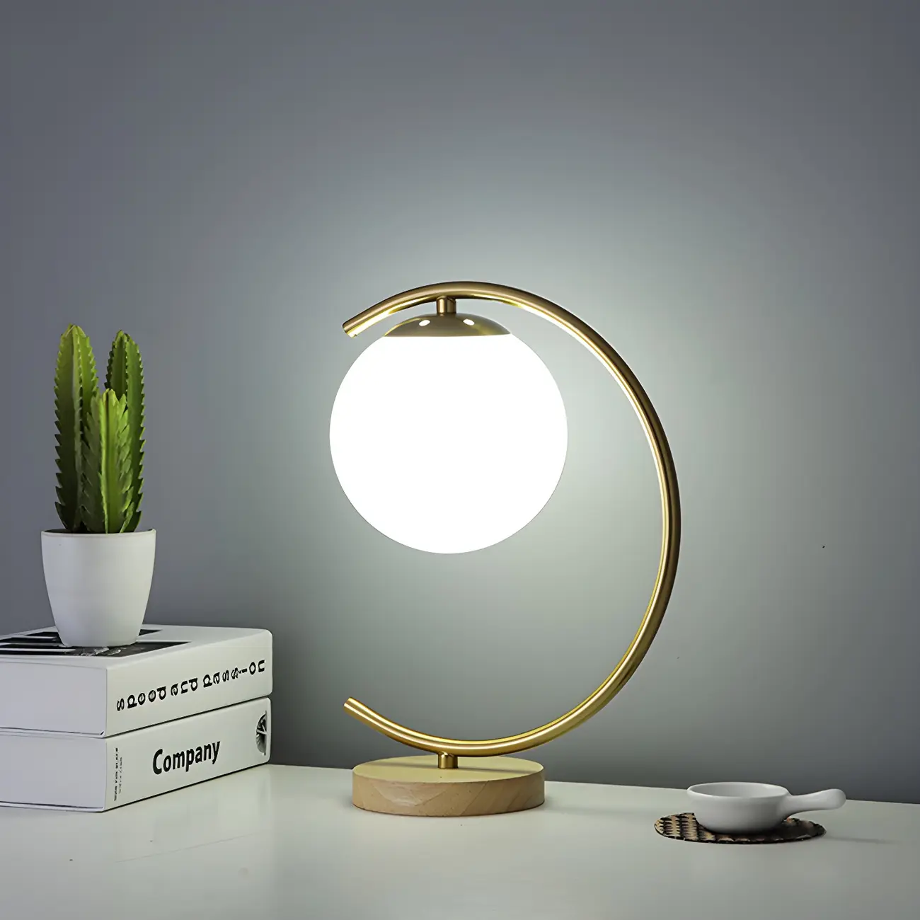 Gold Simple Glass Globe Arc Table Lamp Image - 12 | homeyfad