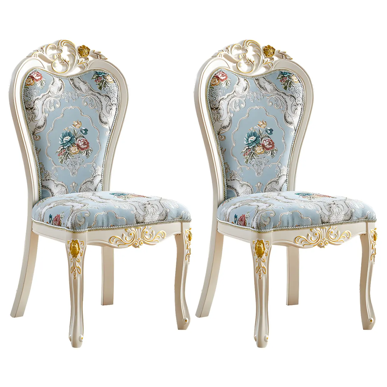 Victorian Apricot Dining Chairs with Wooden Legs and High Back Set of 2 Image - 2 | homeyfad