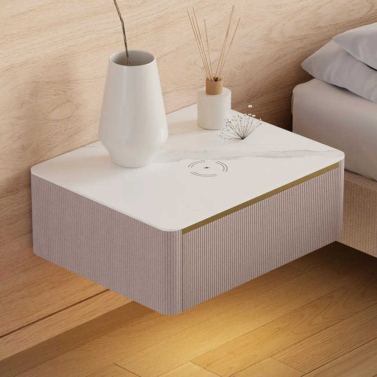 Modern Wood Stone Top Floating Nightstand with Drawer Image - 1 | homeyfad