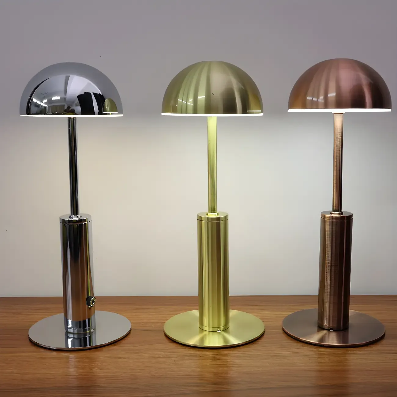 Elegant Gold Metal LED Dome Shade Cordless Table Lamp Image - 3